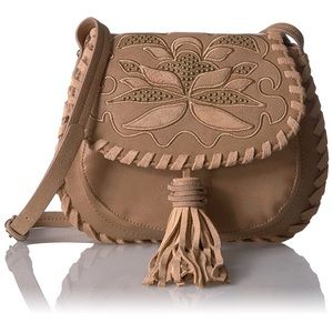 Steve Madden Embossed Saddle Tassel Bag Camel